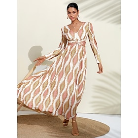 Satin Floral V Neck Maxi Dress White Long Sleeve Wedding Guest Dress Ascot Dress