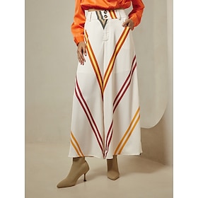 Satin Multi Color Stripe Wide Leg Casual Daily Pants